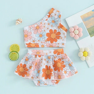 Off Shoulder Flower Fun Skirt Swimsuit