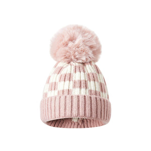 Checkered Pom Beanie Hat