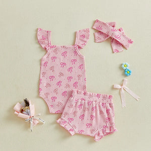 Ribbed Ruffle Ribbon Outfit & Bow