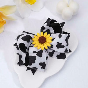Sunflower Cow Bow Hair Clip