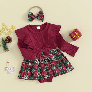 Plaid Snowflake Romper Dress & Headband