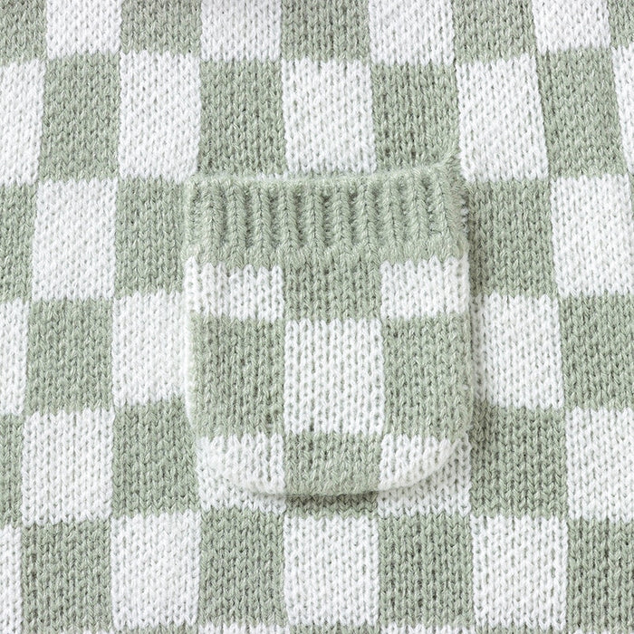 Knitted Checkered Pocket Romper