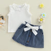 Ribbed Ruffle Bow Skirt Outfit