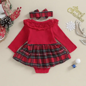 Plaid Holiday Romper Dress & Bow