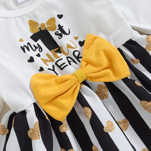 My 1st New Year Striped Heart Dress