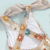 Striped Shoulder Bow Floral Swimsuit