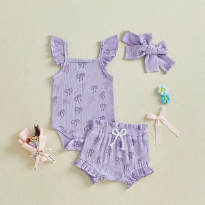 Ribbed Ruffle Ribbon Outfit & Bow