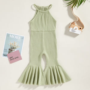 Solid Ribbed Bell Bottom Romper