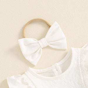 White Lace Ruffle Onesie & Bow