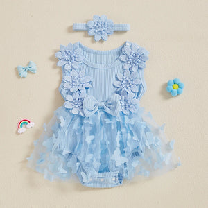 Sleeveless Ribbed Butterfly Flower Dress