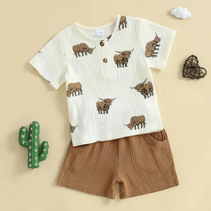 Highland Cattle Button Shirt & Shorts