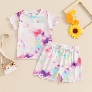 Ribbed Ruffle Tie Dye Shirt & Shorts