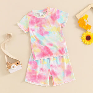 Ribbed Ruffle Tie Dye Shirt & Shorts