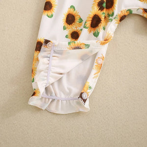 Shoulder Tie Sunflower Romper