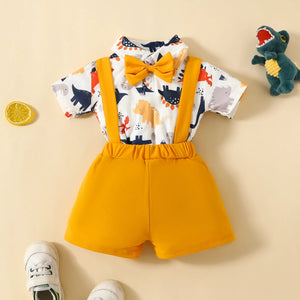 Dinosaur Bow Tie Suspender Shorts Outfit