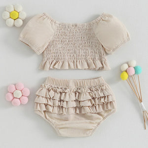 Solid Pleated Top & Ruffle Shorts