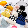 Checkered Pom Beanie Hat