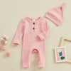 Solid Ribbed Button Onesie & Hat