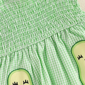 Plaid Avocado Ruffle Dress & Bow
