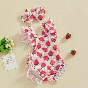 Fruity Floral Ruffle Romper & Bow