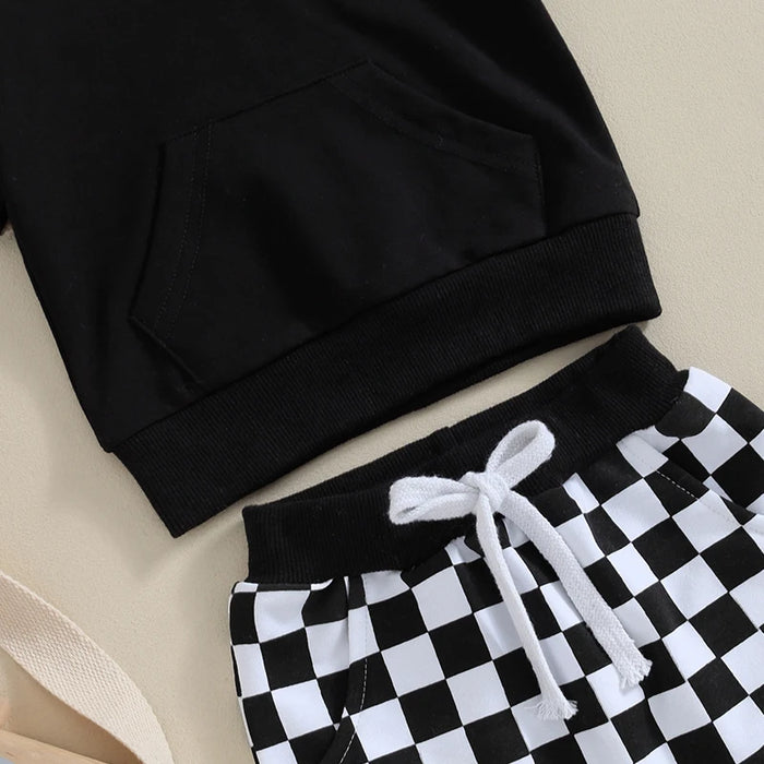 Hoodie T-shirt Checkered Shorts Set
