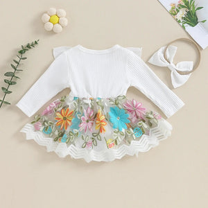 Embroidered Floral Romper Dress & Headband