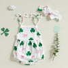 Shoulder Tie Clover Ribbons Romper & Bow