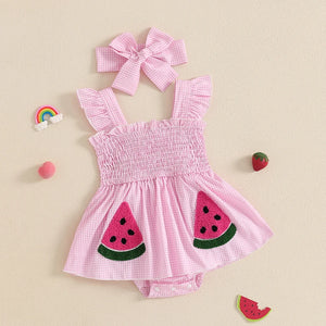 Plaid Watermelon Ruffle Dress & Bow