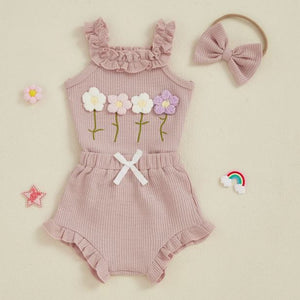 Ruffled Summer Flowers Outfit & Bow