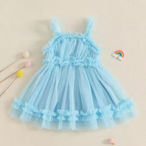 Solid Skyla Mesh Ruffle Dress