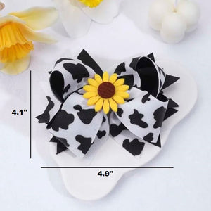 Sunflower Cow Bow Hair Clip