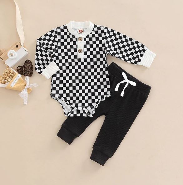 Checkered Onesie with Matching Pants Outfit