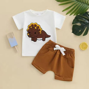 Fuzzy Embroidery Dino T-shirt & Shorts
