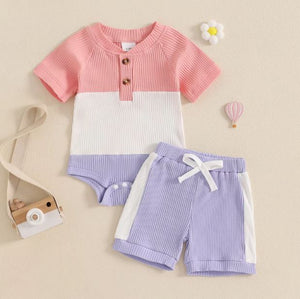 Color Patch Button Onesie & Shorts