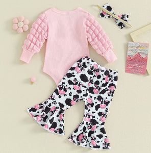 Pink Cow Flare Pants Outfit