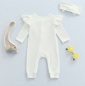 Ribbed Flutter Shoulder Onesie & Bow