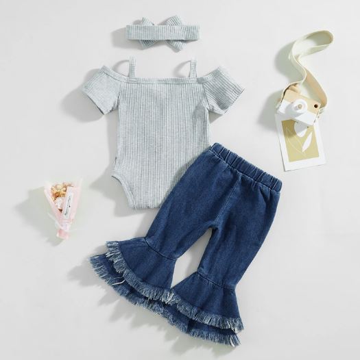 Off Should Bow Onesie & Frayed Jeans Outfit