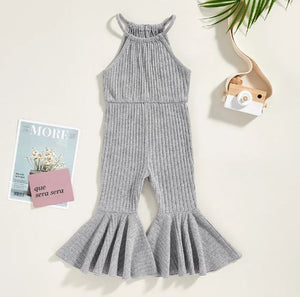 Solid Ribbed Bell Bottom Romper