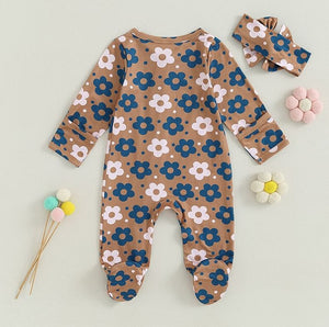 Floral Footie Onesie & Bow