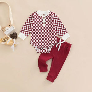 Checkered Onesie with Matching Pants Outfit