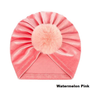 Velvet Fur Pompom Hat