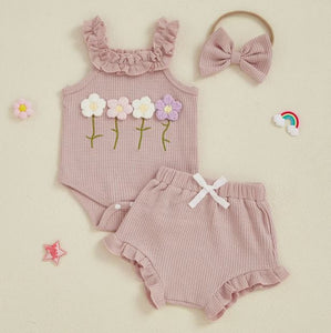 Ruffled Summer Flowers Outfit & Bow