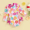 Floral Butterfly Long Sleeve Ruffle Swimsuit