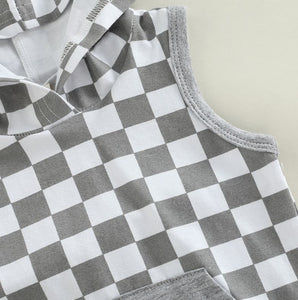 Crayton Checkered Sleeveless Hoodie & Shorts