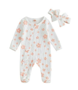 Flower Footie Onesie & Bow