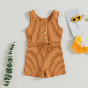 Solid Ribbed Waist Tie Romper