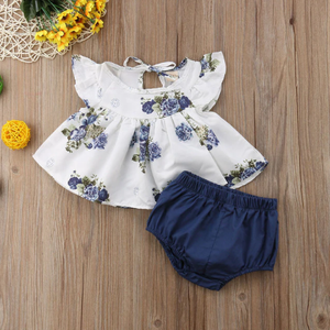 Blue Floral Swing Blouse Bloomer Pants Outfit - Bitsy Bug Boutique