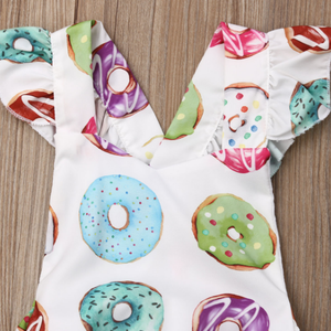 Donut Ruffle Sleeved Romper with Headband - Bitsy Bug Boutique