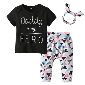 Daddy is My Hero T-Shirt Pants Headband Outfit