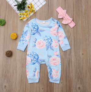 Blue Floral Onesie Headband Set